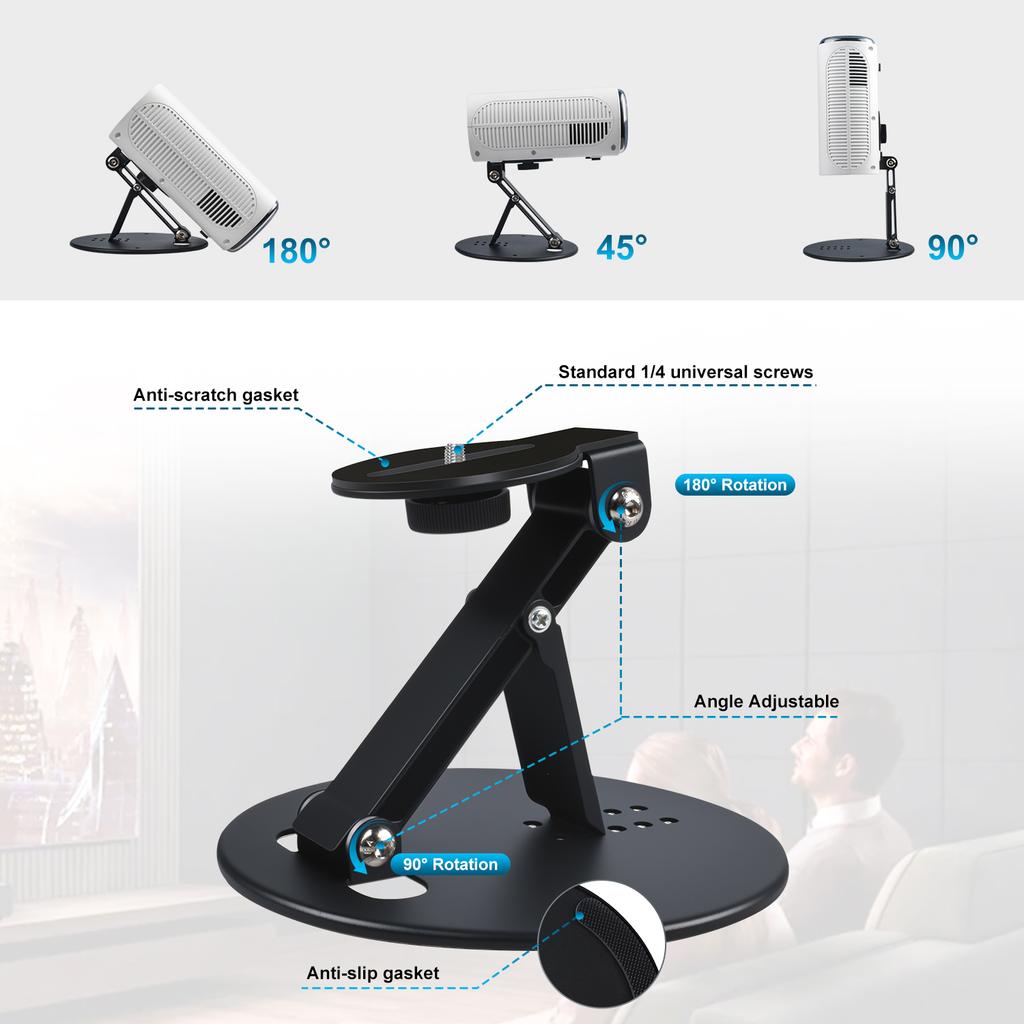 Projector Stand Table Foldable Desktop Mount Ceiling 180 Degree Adjustment Universal 1/4 Inch Screw For Most Mini Projectors