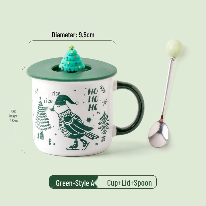 Personalized Christmas Ceramic Mug with Lid and Spoon - Creative Cartoon Design, Perfect for Halloween Gifts