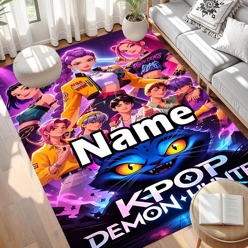 Custom Name Personalized KPop Demon Hunters Print Carpet, Versatile Home Decor Rug, for Playroom, Apartment, Balcony, Entryway, Hallway Gift