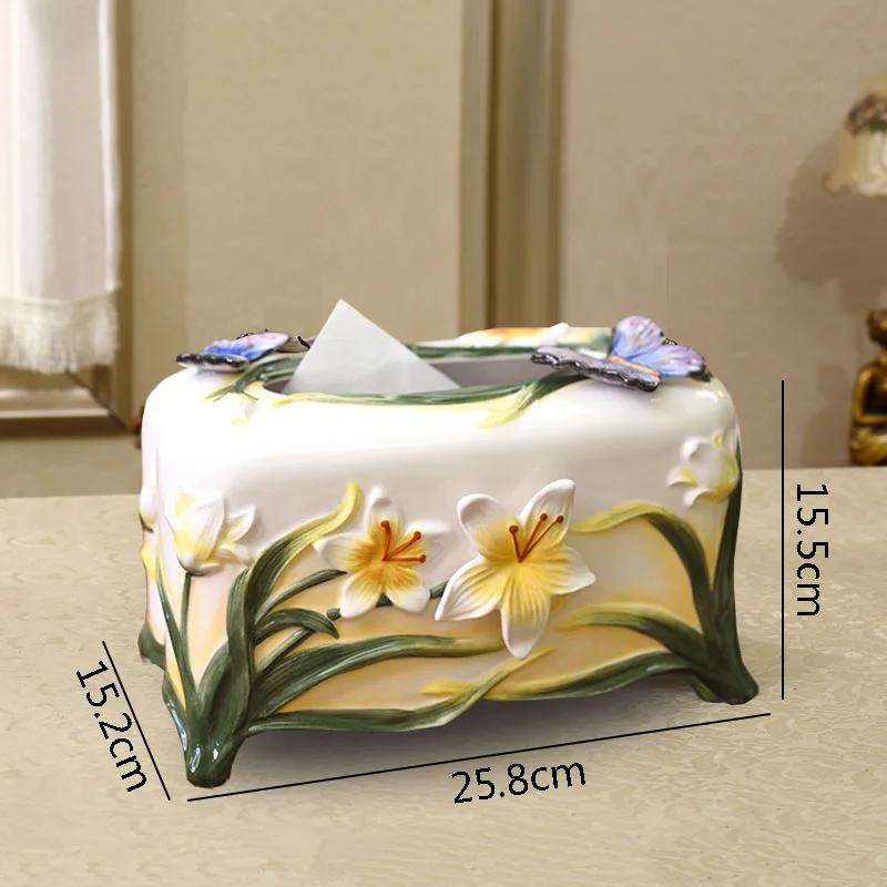 

Relief Orchid Ceramic Tissue Box Dining Table Removable Napkin Boxes Holder Household Products
