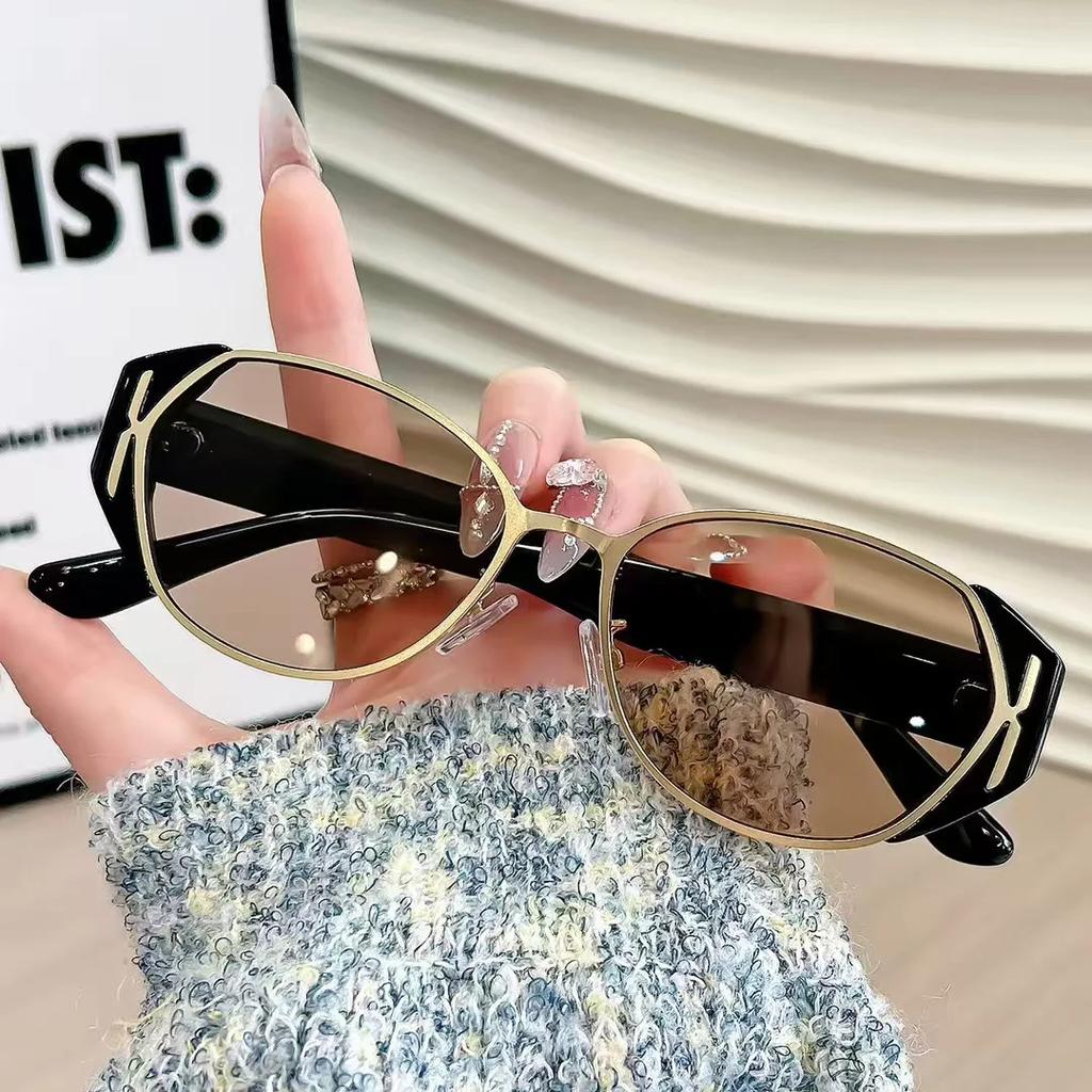 European and American Hot Girl Retro Cat-eye Sunglasses, High-end and Slimming, Individualistic Metal Sunglasses, Male Barn-styl