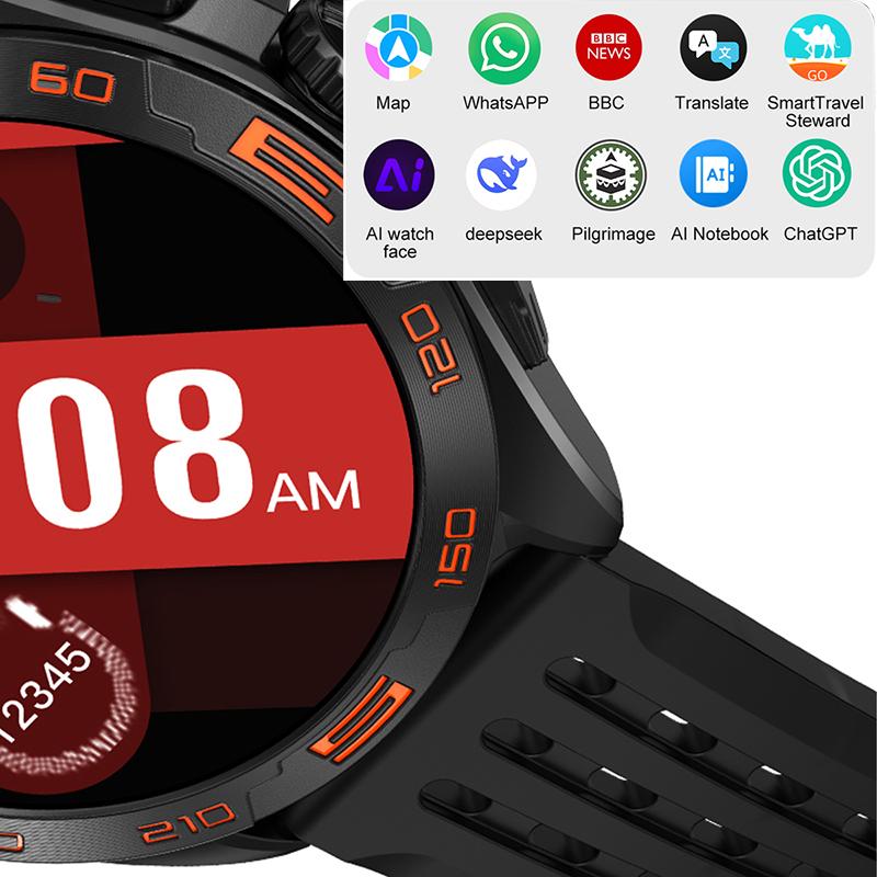 GPS Herren Smartwatch AI Smartwatch Schnellladung 4G 300mAh WhatsApp Nachrichtenantwort Blutdruck Herzfrequenz Blutsauerstoff 4GB Speicher