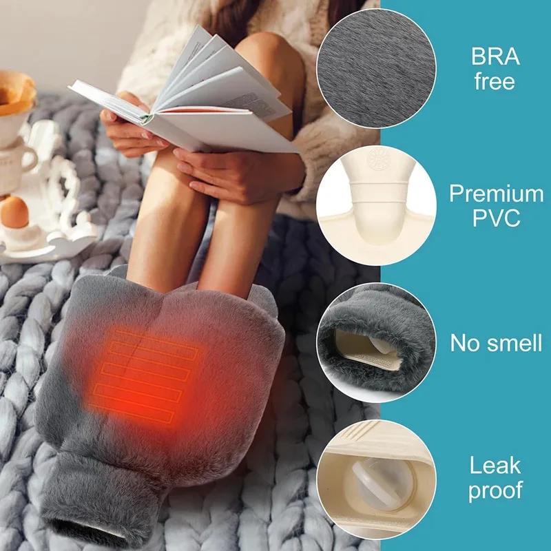 Large Hot Water Bottle for Feet Rubber Hot Water Bag with Soft Plush Cover Foot Warmer for Pain Relief Washable Foot Heating Pad