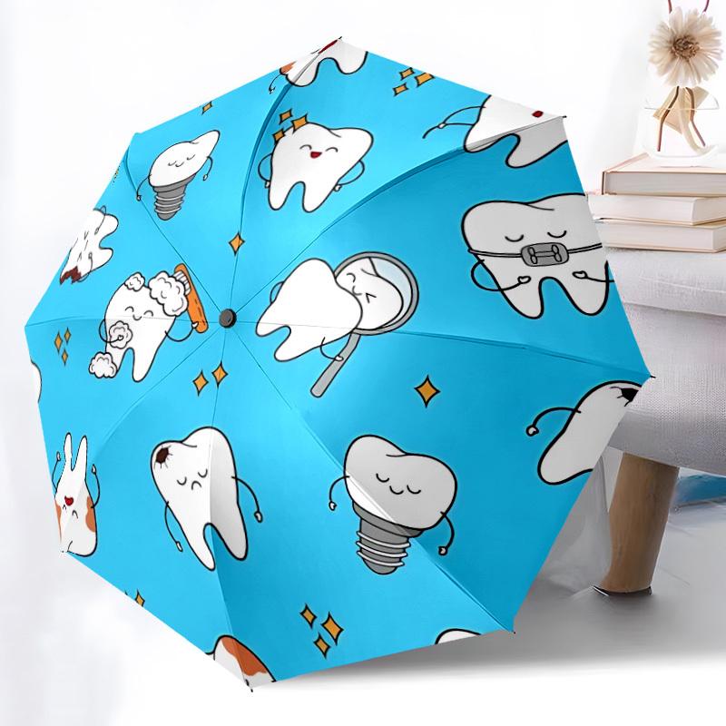 

1pc Tooth Illustration Automatic Folding Umbrella - 8-Rib Durable Iron Frame, Compact Portable for Daily Travel yy251205096