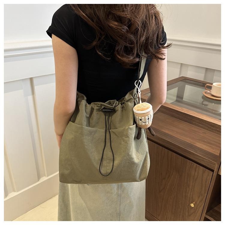 Large Capacity Women Drawstring Tote Bag Japanese Ins Style Casual Crossbody Shoulder Bag for Daily Commute Shopping