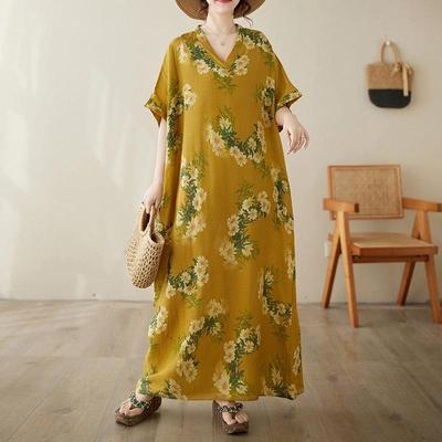 Short Sleeve Plus Size Vintage Floral New In Dresses for Women Casual Loose Maxi Long Summer Dress