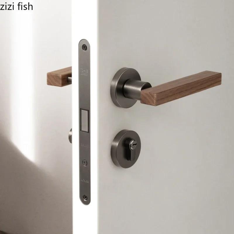 Walnut Wood Door Handle Magnetic Lock Indoor Silent Bedroom Door Locks Universal Split Lock Home Safety Locks Doors Hardware