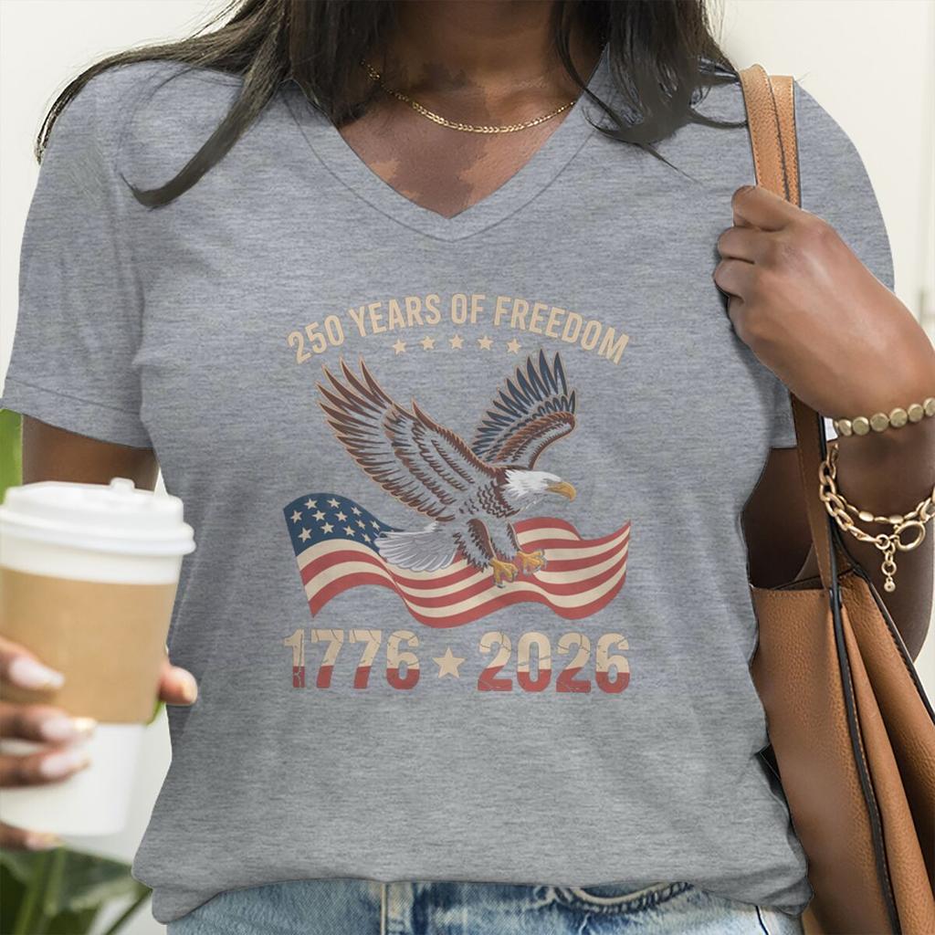 Unisexs V Neck Tee Shirt 250th Anniversary 17762026 Print Tshirt 250 Years Graphic Tee Retro Independence Day Shirt