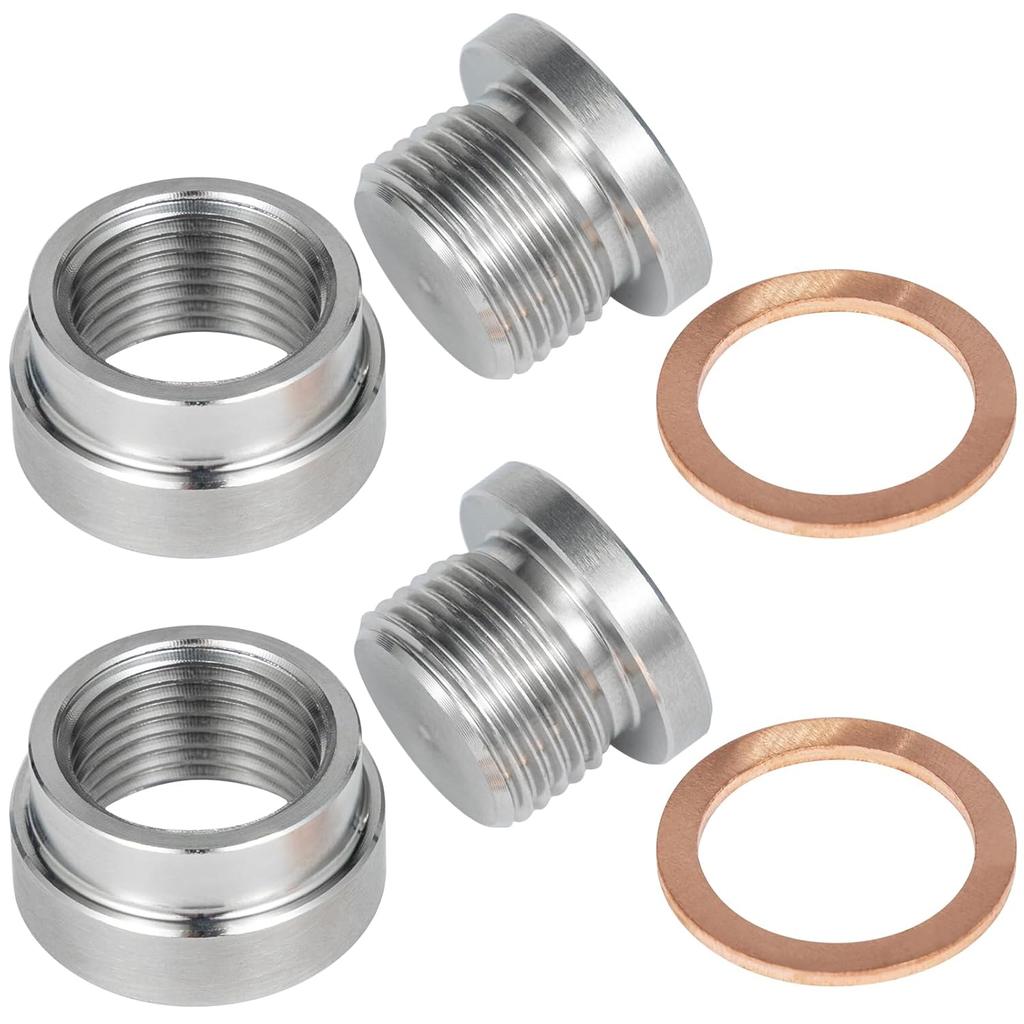 O2 Sensor Bung Weld In With Plug, 2 Set O2 Bung 304 Stainless Steel M18-1.5,Oxygen Sensor Bungs Plugs With Copper O-Ring For Automotive, Bike,