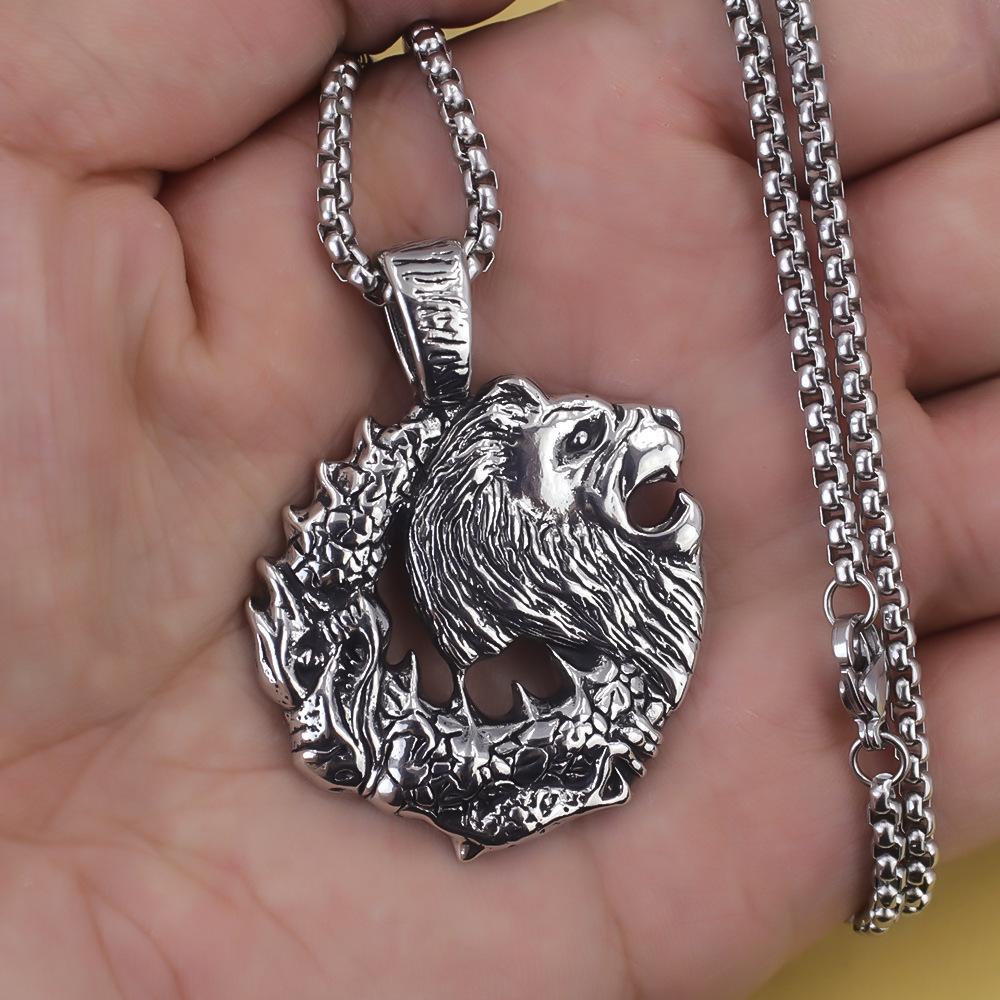 

Necklace Lion Head Men s Hip Hop Women s Retro Trendy Men s Pendant 50CM(Necklace Size) срібний