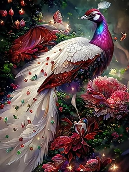 Pełny okrągły zestaw do malowania diamentami Pawie kwiaty Dekoracja domu Haft mozaika Zwierzęta Sztuka ścienna