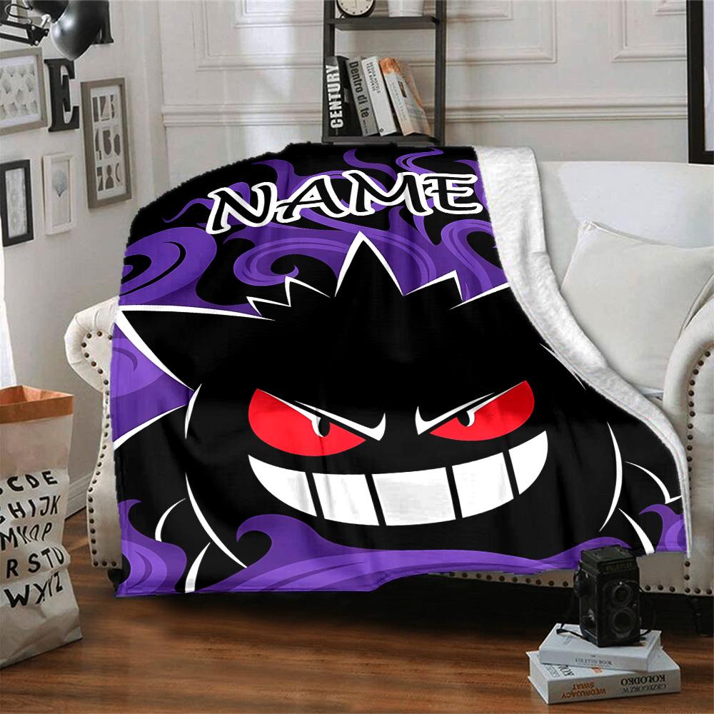 Customizable Gengar1 Throw Blanket – Personalized Name, All-Season Cozy Snug Blanket, Machine Washable, Personalized Blanket