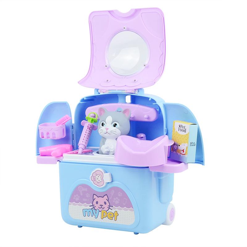 Children'S Play House Pet Backpack Toy Set Simulation Cat Dog Space Bag Trolley Case Three-In-One
