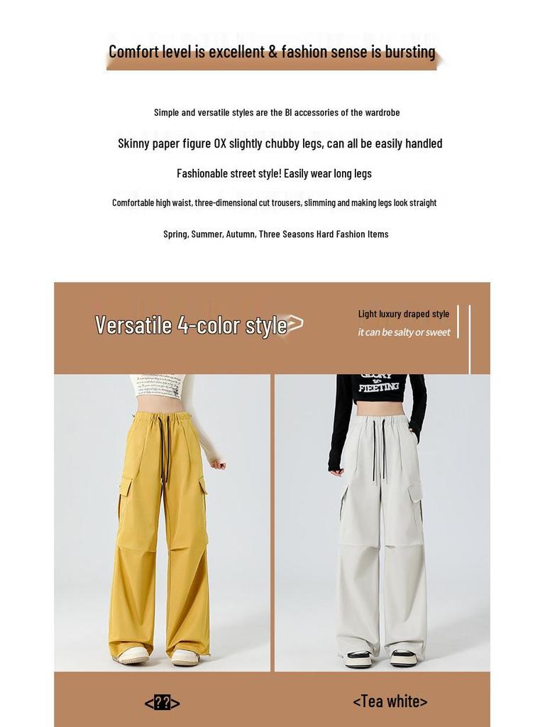 High Waist Wide Leg Paratrooper Pants - Casual Autumn Floor-Length Sportswear