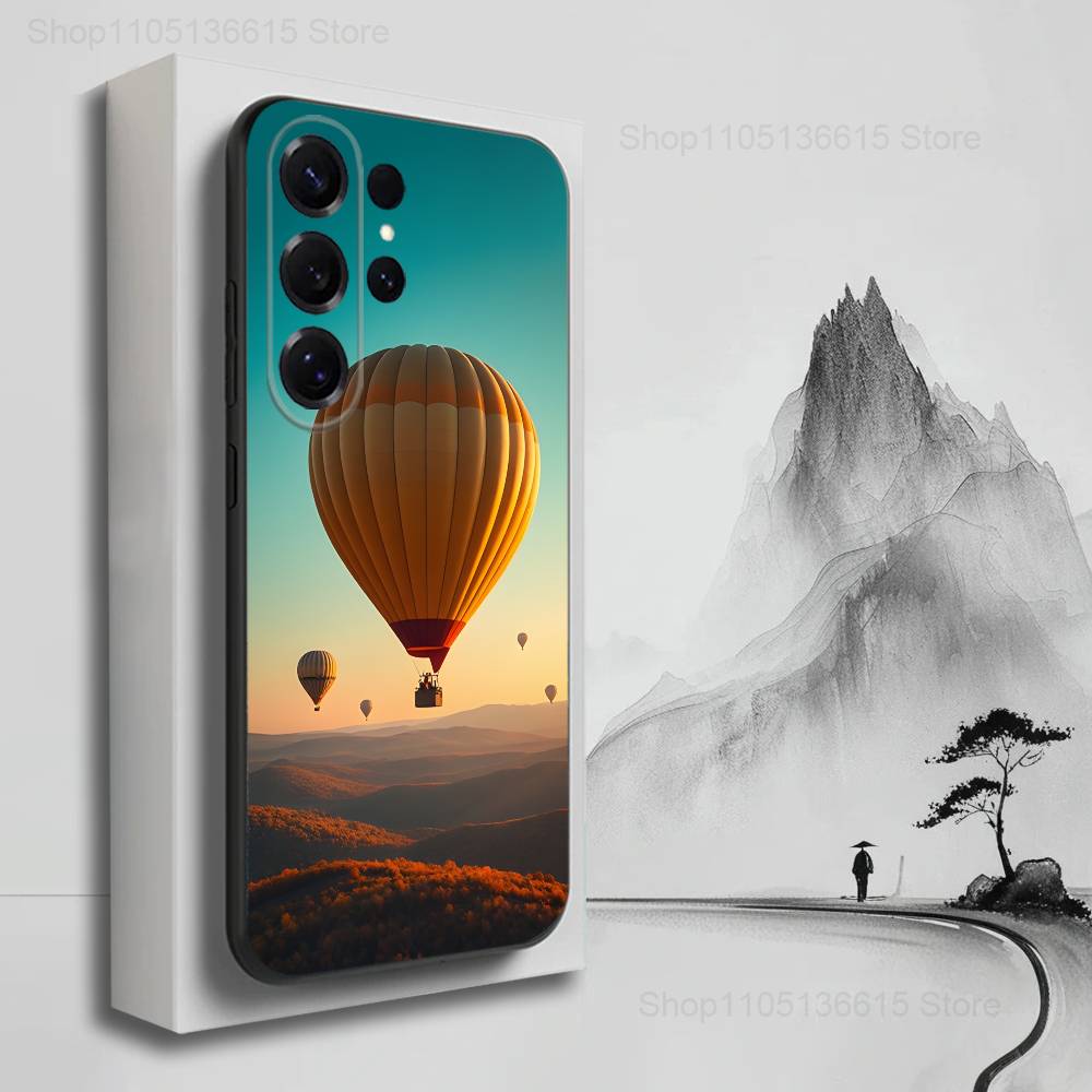 Cute Hot Air Balloon Case For Samsung S21,S20,S10,Plus,S9,S22,S25,Ultra,S24,S23,FE,Lite,Soft Silicone Black
