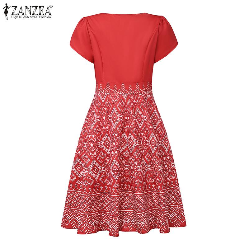 ZANZEA Women Casual Square Neck Summer Short Sleeve Print Dress