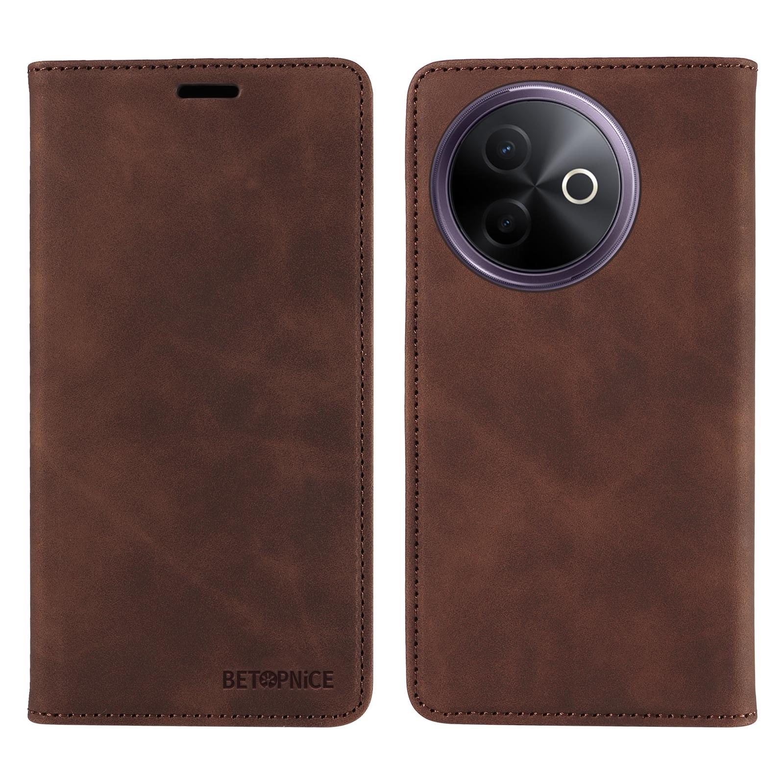 

For vivo Y300i 5G/vivo Y39 5G Case BETOPNICE Magnetic Closure RFID Blocking Wallet Stand Leather Phone Cover Brown