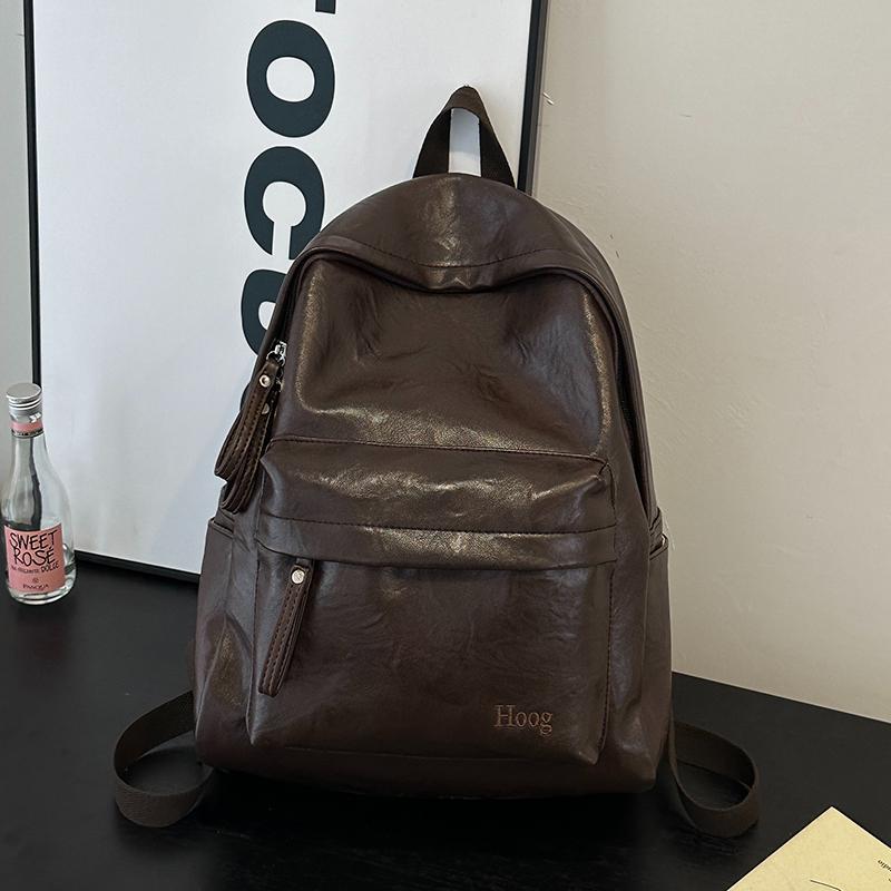 Sac à dos rétro en cuir PU Grande capacité Sac à dos décontracté pour femme avec plusieurs poches Parfait pour le travail quotidien, l'école et le shopping Sans pendentif