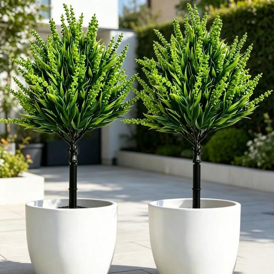 Fake Plants Outdoor Artificial Shrubs Plastic Greenery Leaves Bushes with Ground Stake for Patio Lawn Home Garden Office Decor