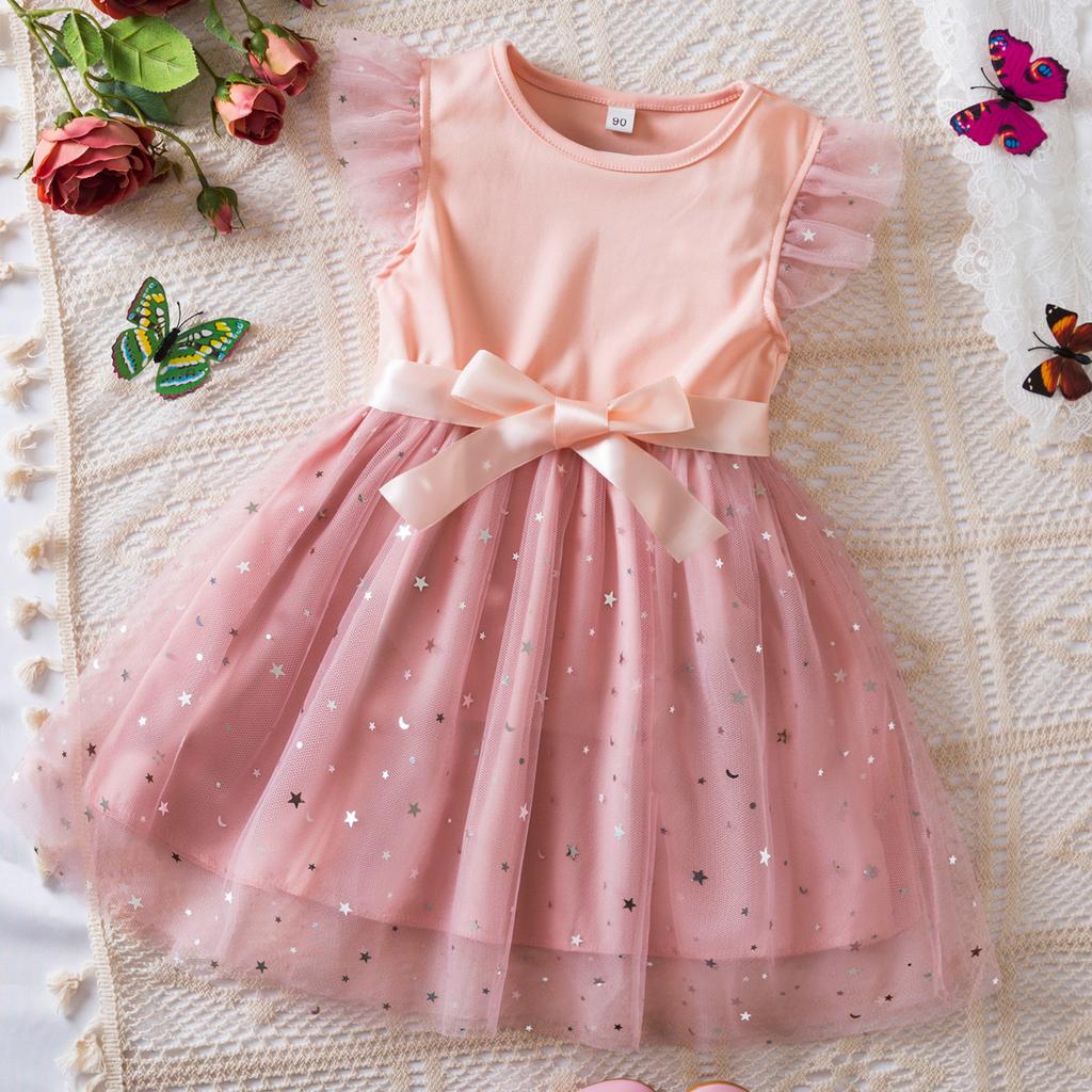 Girls' Fashion Ocean Star Gradient Mesh Children's Short Sleeve Casual Dresses