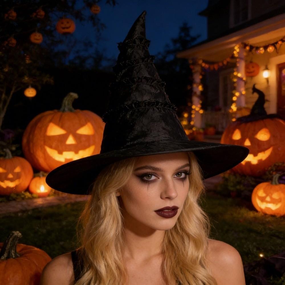 Gefalteter Lolita Hexenhut Großer Rand Damen Zaubererhut Party Kopfschmuck Halloween Hut Damen