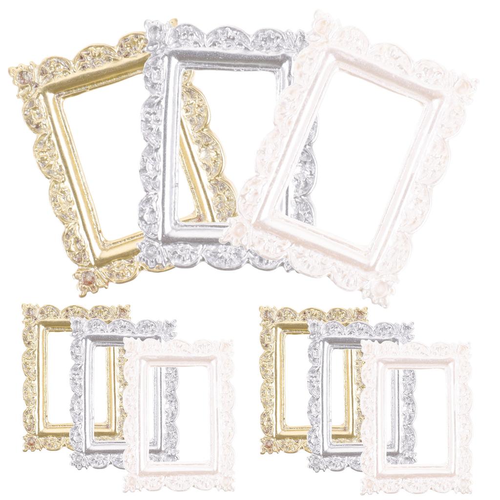 9 Stück Mini Retro Stil Fotorahmen Vintage Harz Bilderrahmen für DIY Bastelarbeiten Handyhülle Deko Kleiner Rahmen Dekoration Miniatur