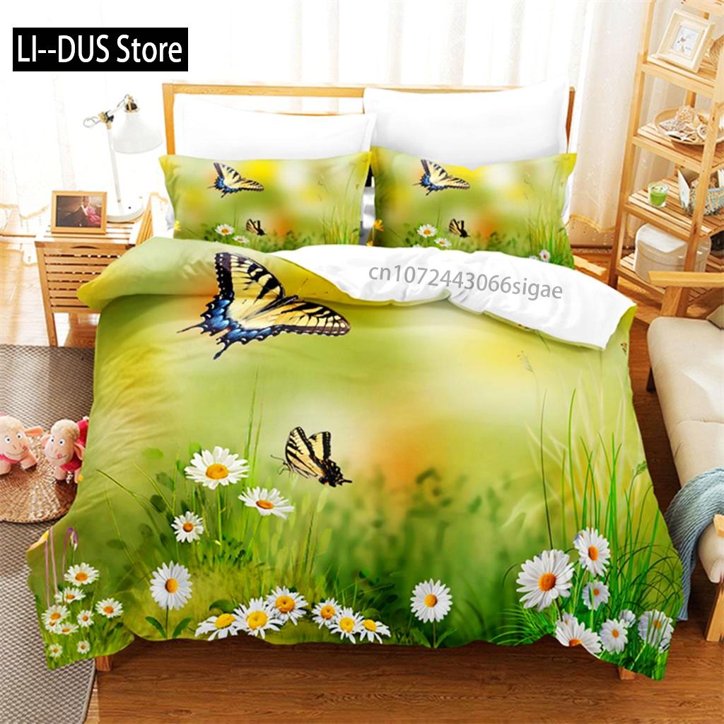 Butterfly Flower Queen Bedding Set Duvet Cover Set Bedding Digital Printing King Size Duvet Cover Set Bedding Set