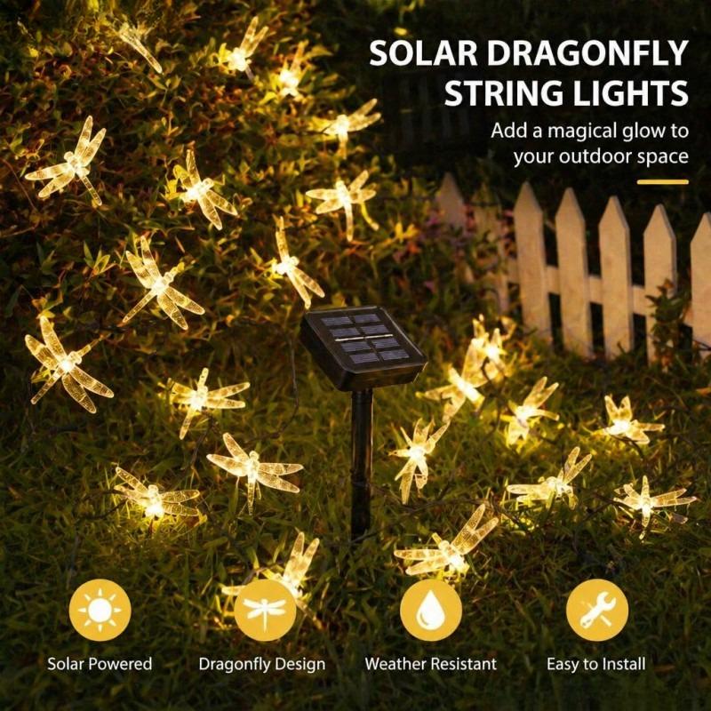 50/20LEDs Dragonfly Solar String Lights Waterproof Outdoor Colorful Garden Patio Balcony Yard Party Decor Night Lamp