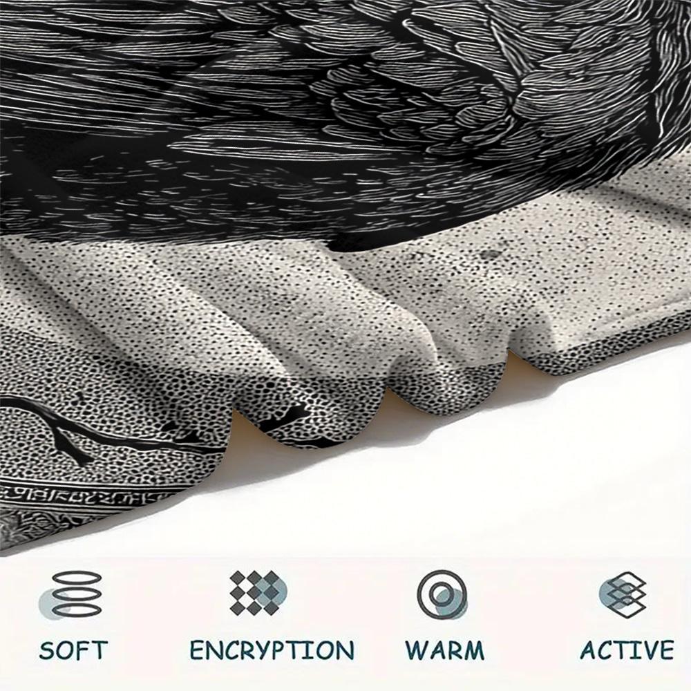 Crow Print Flannel Blanket, High quality Comfortable for All Seasons, Home Decor, Warmth and Comfort, Perfect for Christmas Gifts