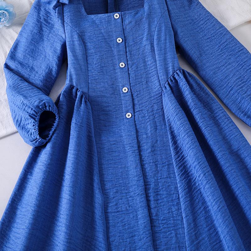 Girls' Fall Dress: Children's Square-Neck Bow-Detail Patchwork Princess Dress