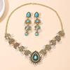 Bohemian Gold & Turquoise Retro Jewelry Set: European Ethnic Necklace & Earrings
