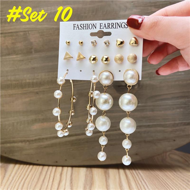 17KM Fashion Pearl Hoop Earrings Set for Women Geometirc Gold Metal Circle Hoop Earrings Brincos 2021 Trend Jewelry Gift