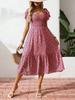 New Wish Bestseller Square Neck Bubble Sleeve Floral Ruffled Dress Long Dress