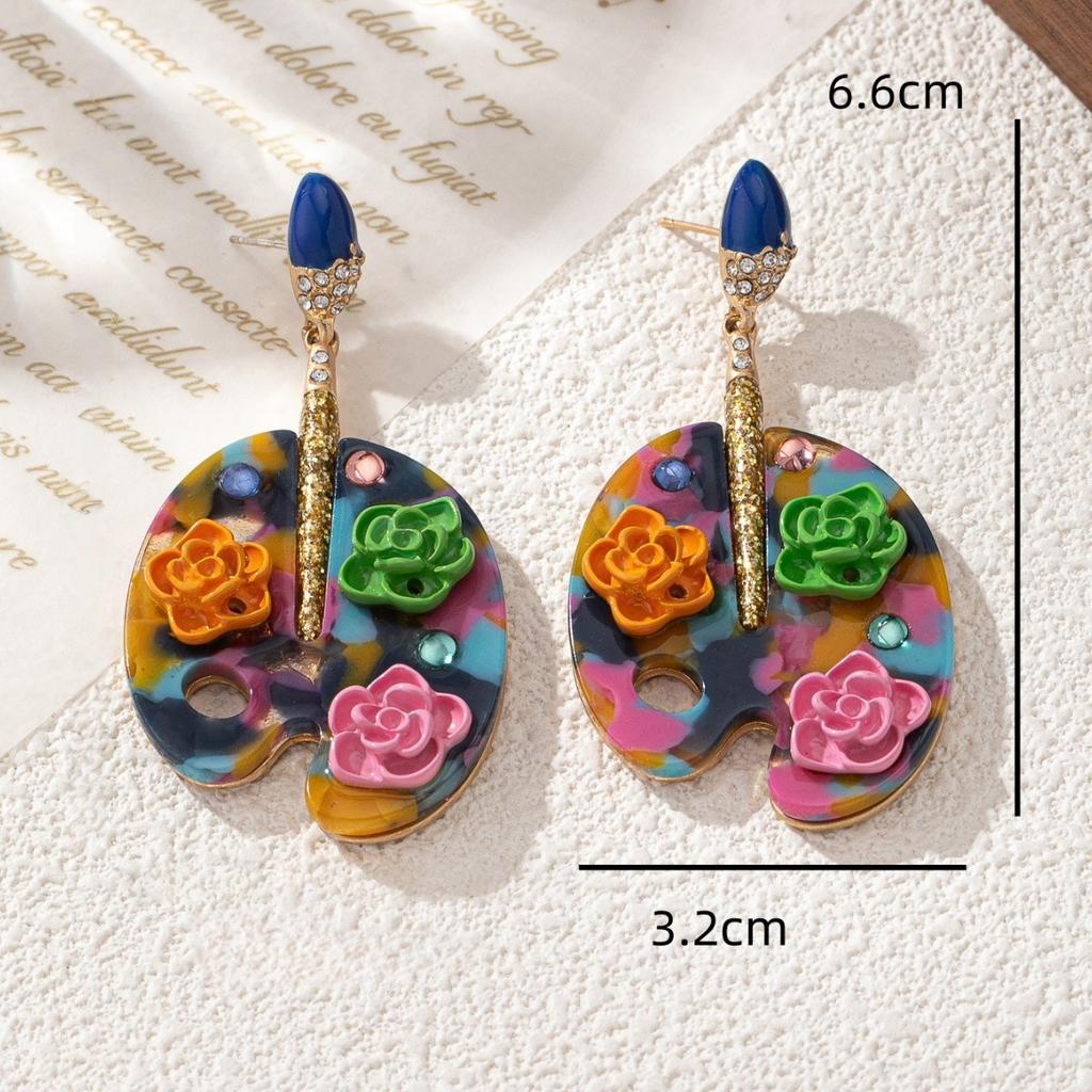 Color Inlaid Petal Shape Stud Earrings, Light Luxury Trend Earrings