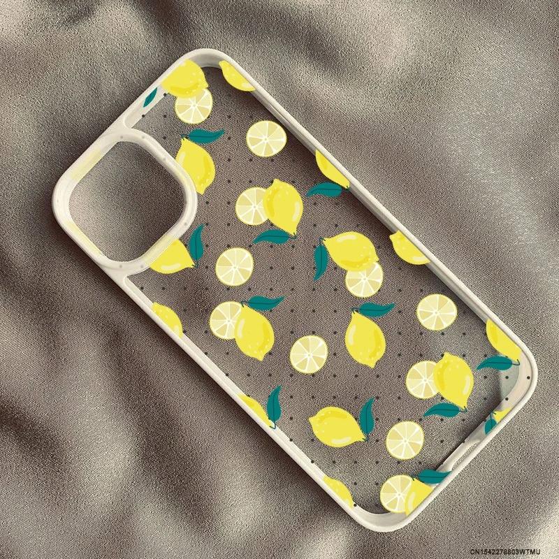 Cartoon Fresh Yellow Lemon Phone Case For iPhone 16 13 15 14 Pro Max 12 11 XR XS X 7 8Plus Fruit Shockproof Clear Hard Cover Bag
