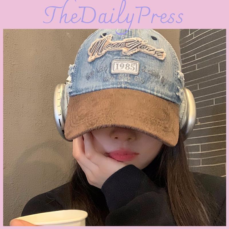 Distressed Fashionable Denim Baseball Hat For Adults With Embroidered Design