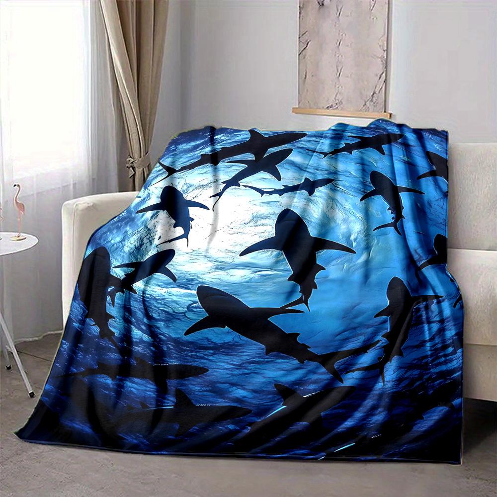 1pc Shark Blanket, Lightweight Flannel Throw Blanket For Sofa, Bed, Travel, Camping, Living Room, Office, Couch, Chair, And Bed