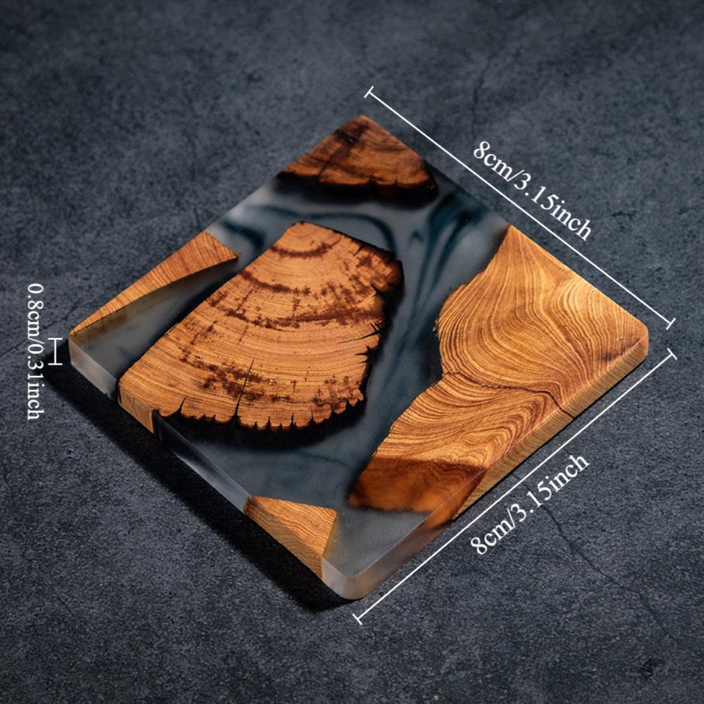 Wood Resin Coasters Square Cup Cushion Japanese Style Table Non-slip Cup Mat Resistant Coffee Drink Mat Square Tea Pad Dining