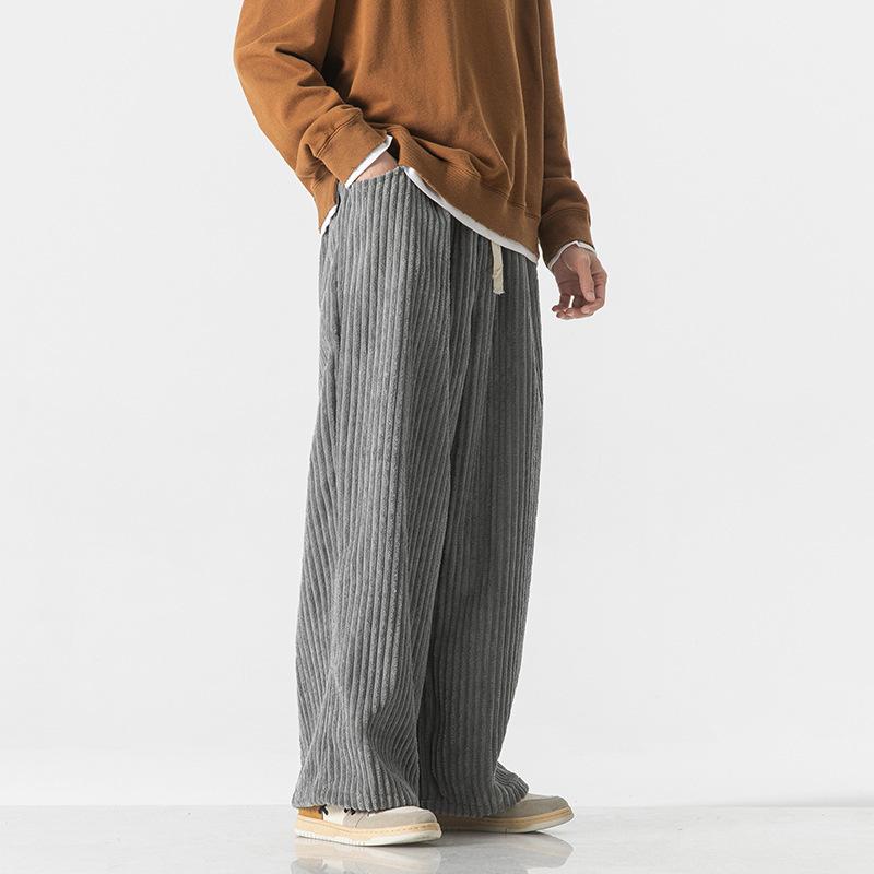 Mens Plus Size Corduroy Straight Wide Leg Retro Chinese Style Casual Long Pants