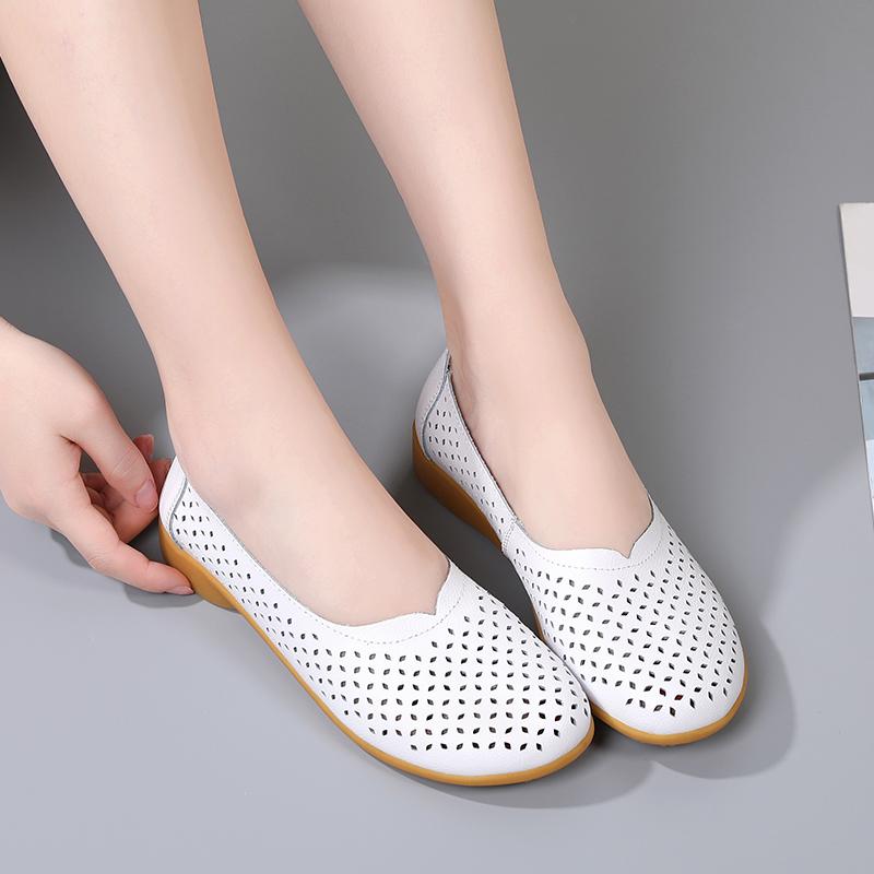 

Летние лоферы из коровьей кожи, женские полые кроссовки, женская обувь без шнуровки, рабочая обувь, удобная обувь на плоской подошве, белые туфли на шнуровке