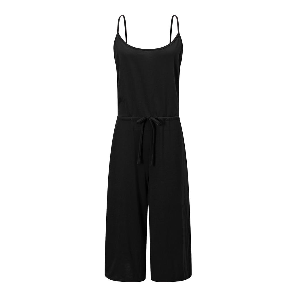 Women Casual Sleeveless V Neck High Waisted Wide Playsuits Beach Jumpsuit