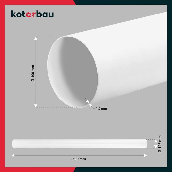 Tuyau De Ventilation - KOTARBAU - 1500 Mm - Tube Rond En PVC - 100 Mm - Blanc