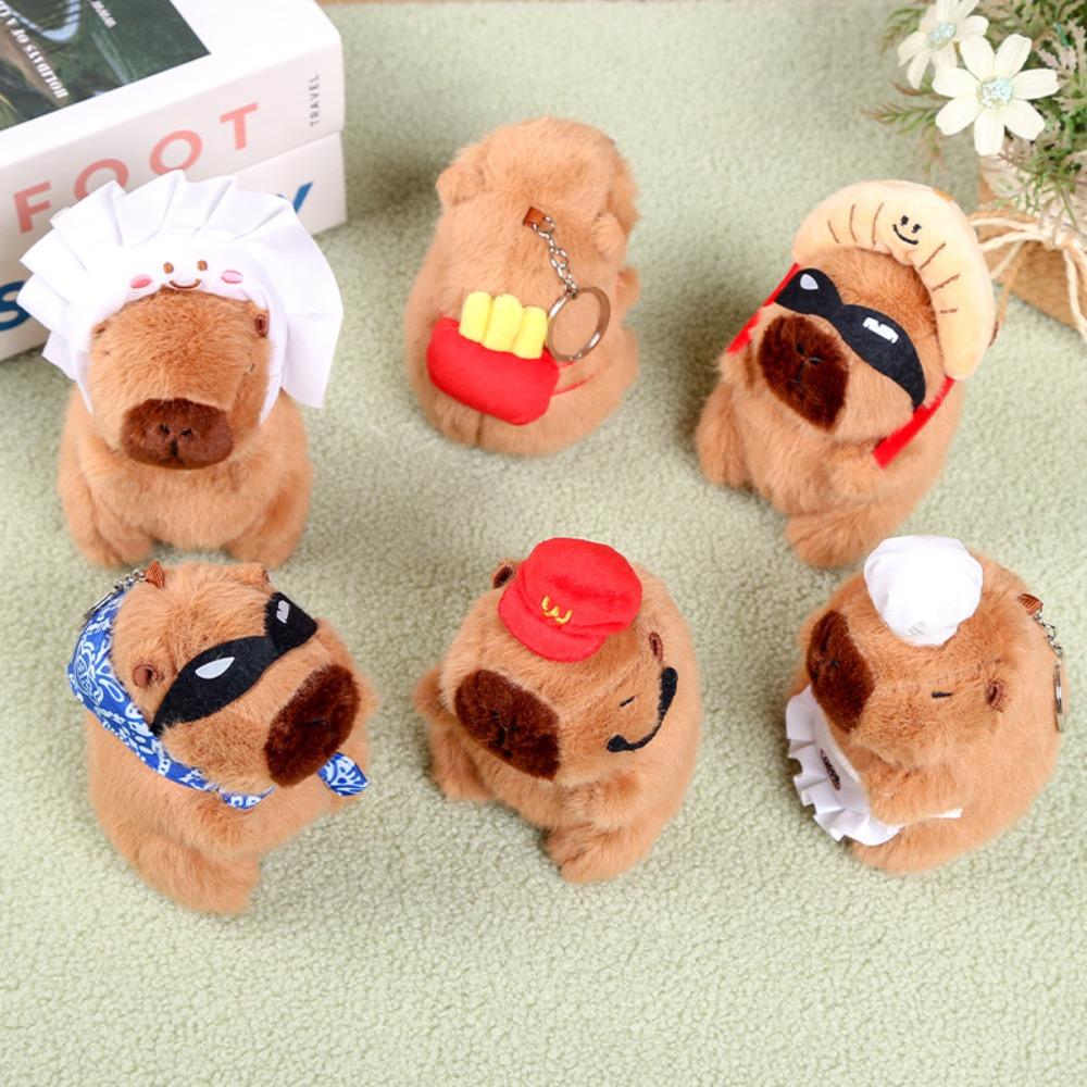 Creative Doll Plush Capybara Key Ring Cross Dressing Food Plush Capybara Pendant Fur Funny Cartoon Animal Keychain Daily