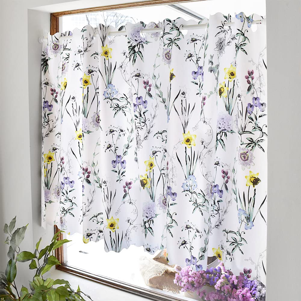STYLE Decor Laminated Cafe Curtain for Small Stylish Privacy 70cm Long x 100cm Floral and Botanical W4000610 Windows, Screen, Wide, Print,