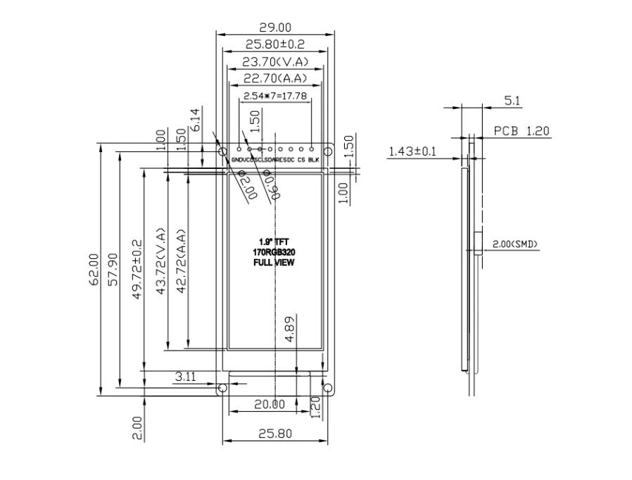 1,9 Zoll IPS Vollwinkel TFT Display Bildschirm LCD Bildschirm Farbdisplay Modul SPI Serieller Port Hochauflösend 170x320 ST7789