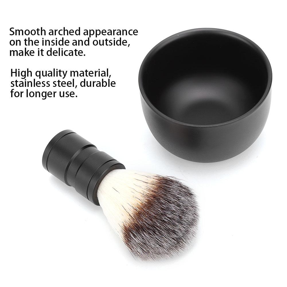 Men Stainless Steel Shaving Soap Bowl Soft Hair Brush Beard Cleaning Tool KitsSuit