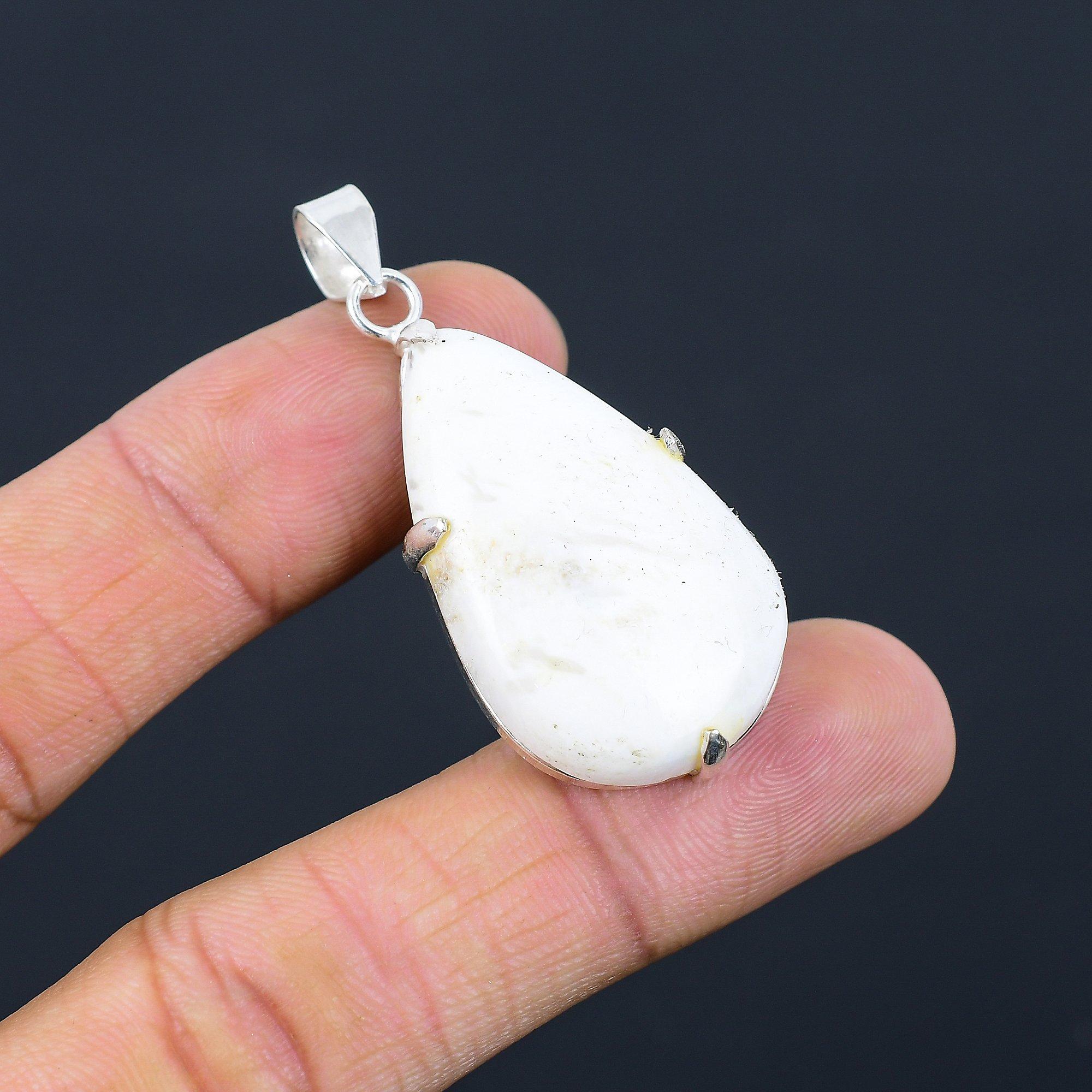 

Pear Scolecite Gemstone Handcrafted Daughter Bezel Pendant 925 Sterling Silver