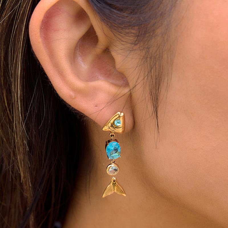 Elegant Gold Plated Zircon Fish Earrings Minimalist Drop Design For Women Stylish Accessory