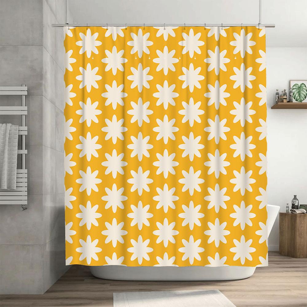 Yellow White Flower Shower Curtain Waterproof Bathroom Decor Printing Pattern Durable Polyester Fabric Home Decoration 72 Length