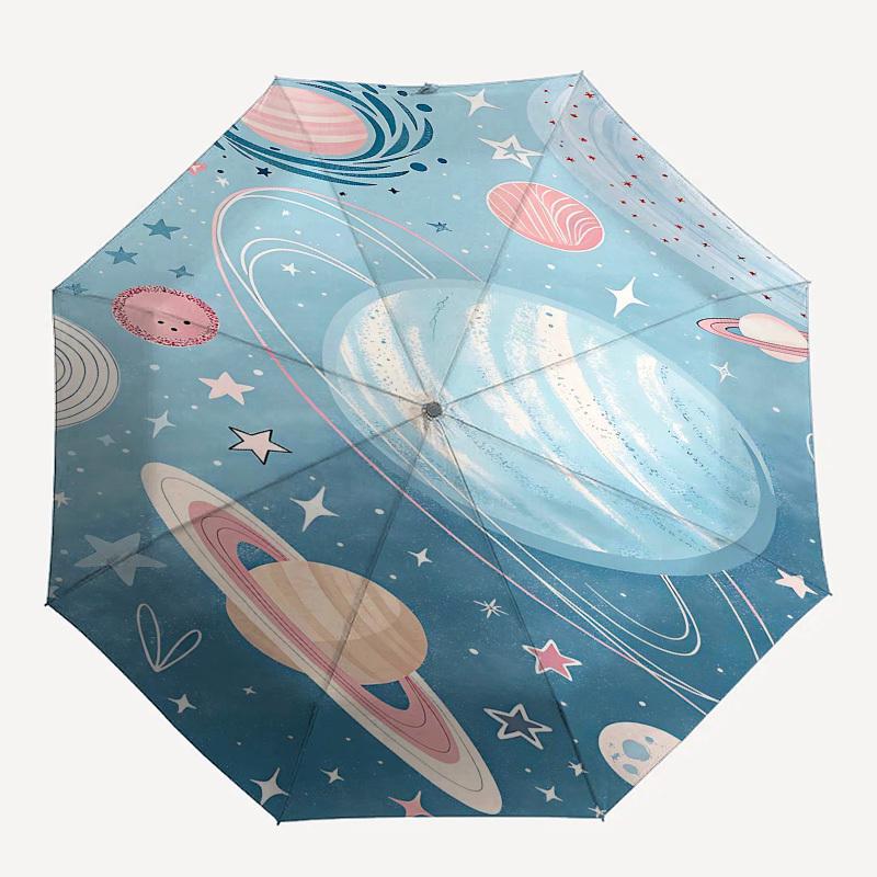 1PC space planets Umbrella-8-Rib Reinforced Portable Folding Travel Suitable for All Seasons Outdoor Daily , Fun Design-Z0438